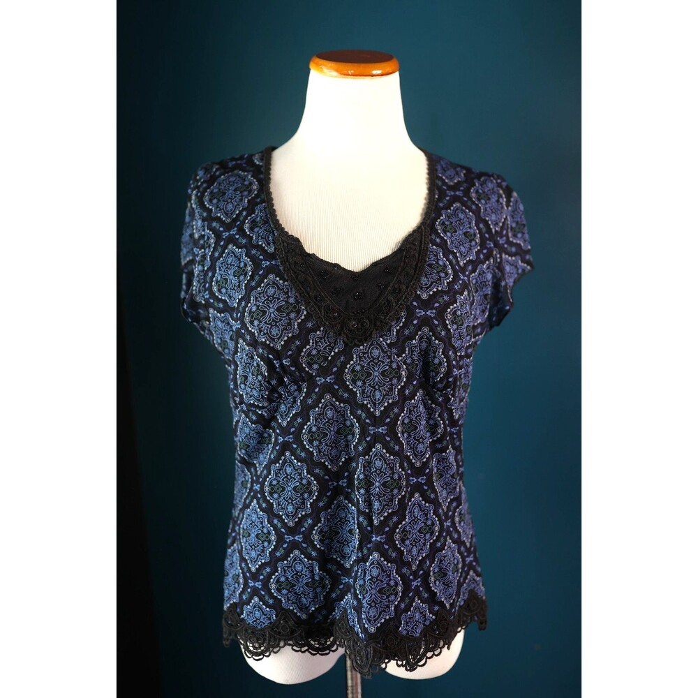 Vintage Apt.9 Y2K Blue Babydoll Top Whimsigoth Fairy Lace Mesh Beaded Large